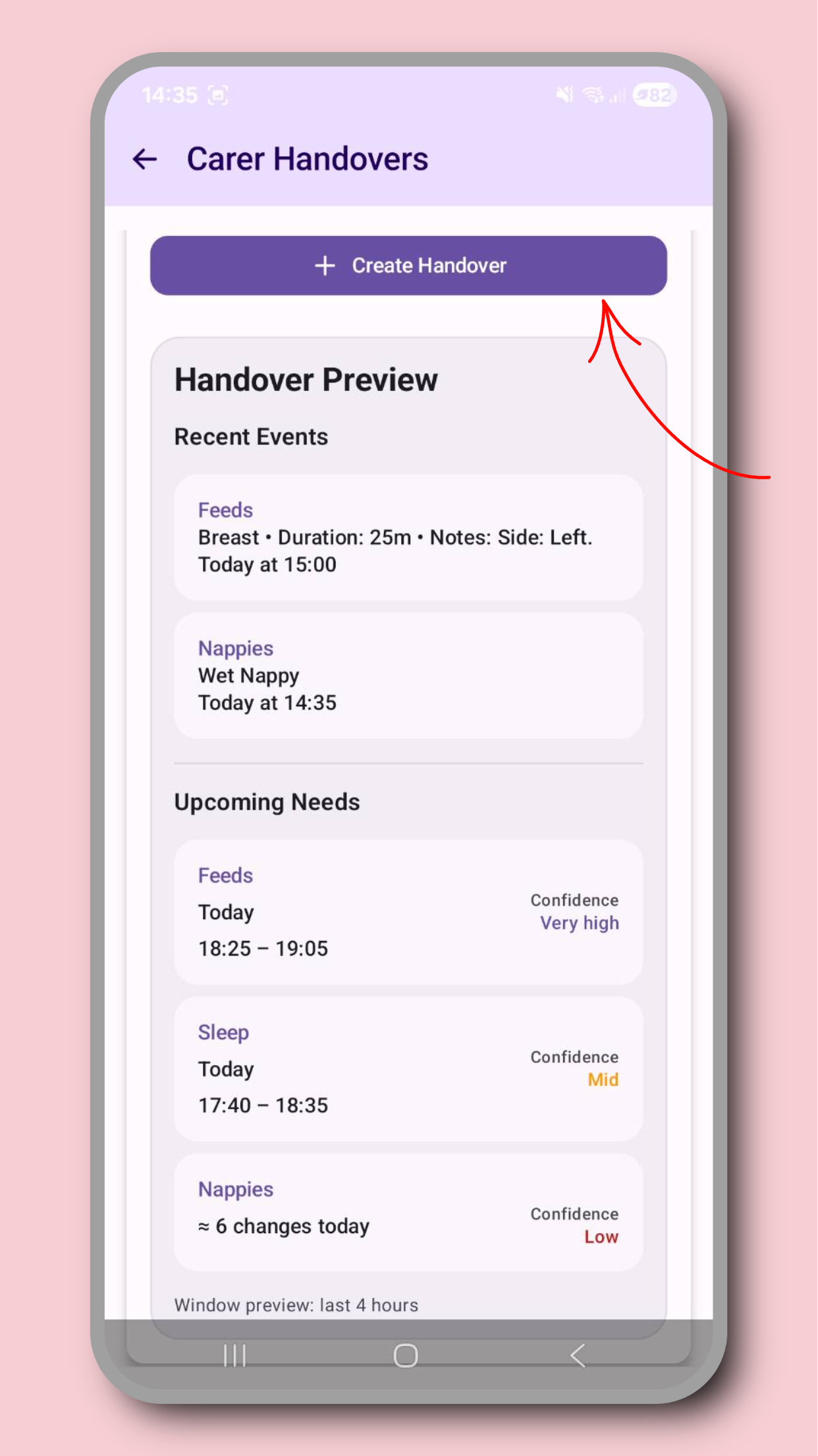 Creating a handover screenshot