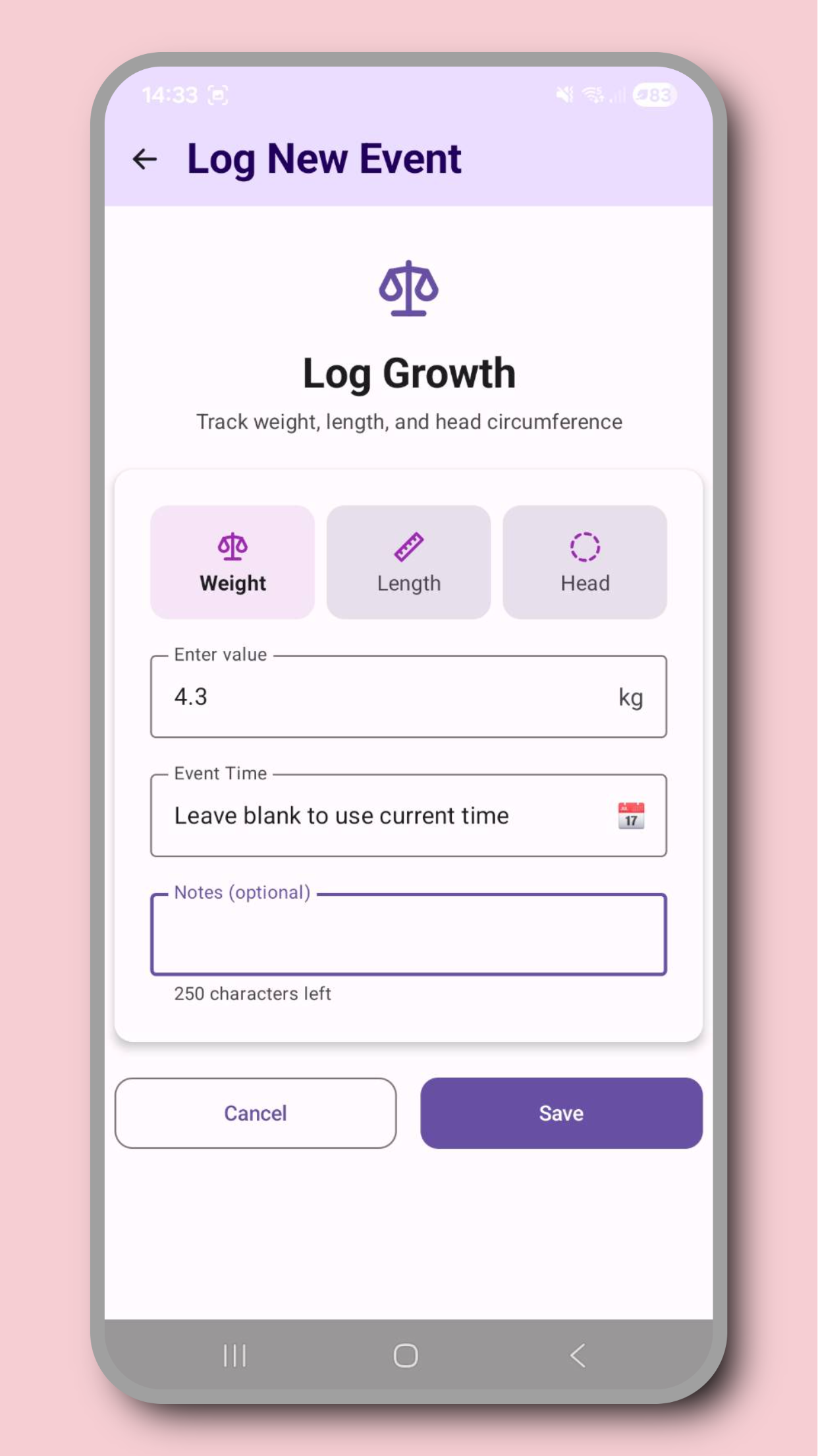 Logging events screenshot