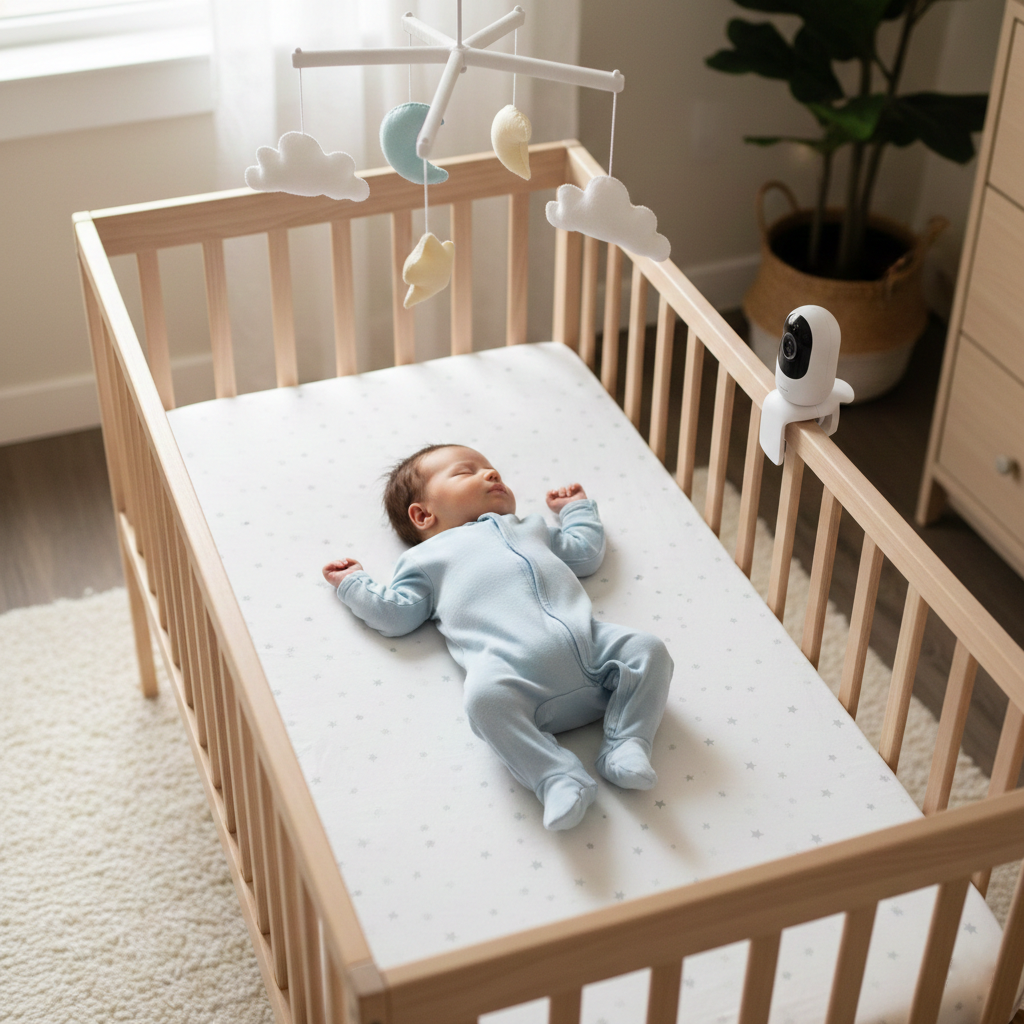 Baby sleeping safely in a cot