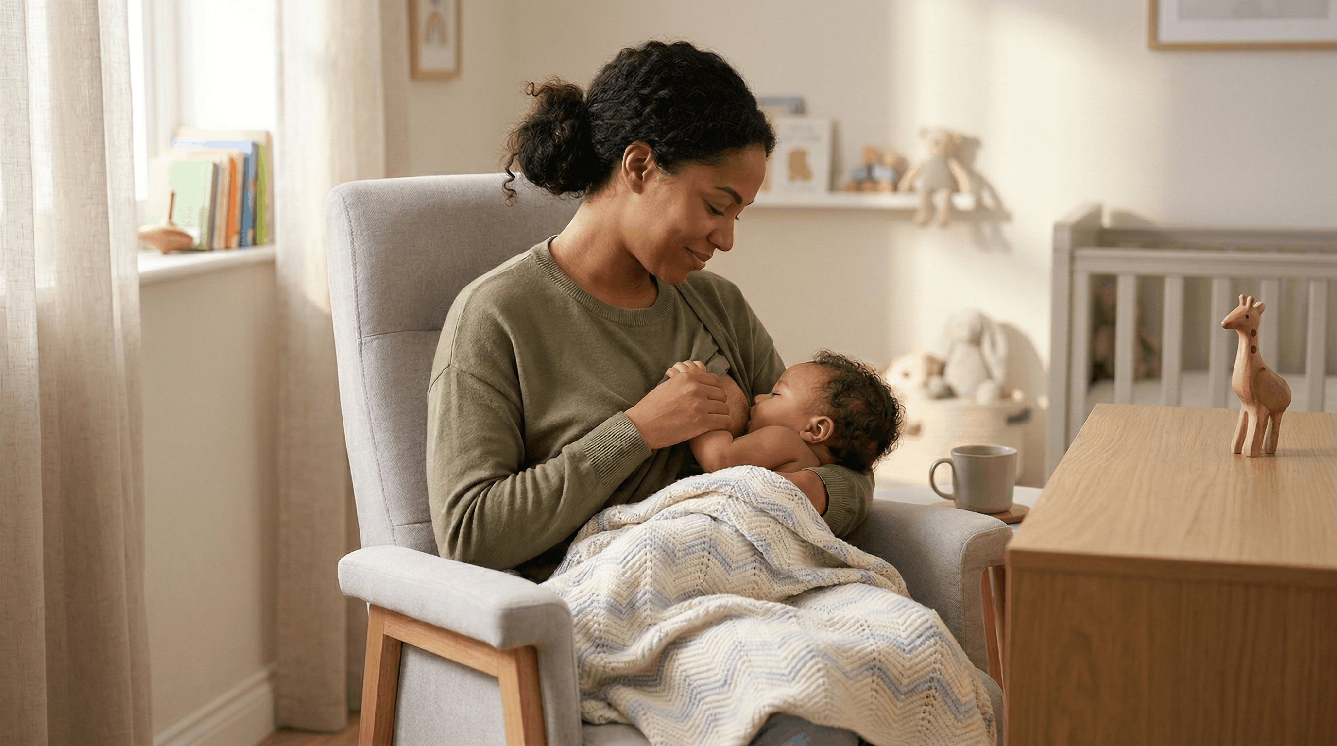 Parent logging a breastfeed while partner checks the shared timeline on their phone