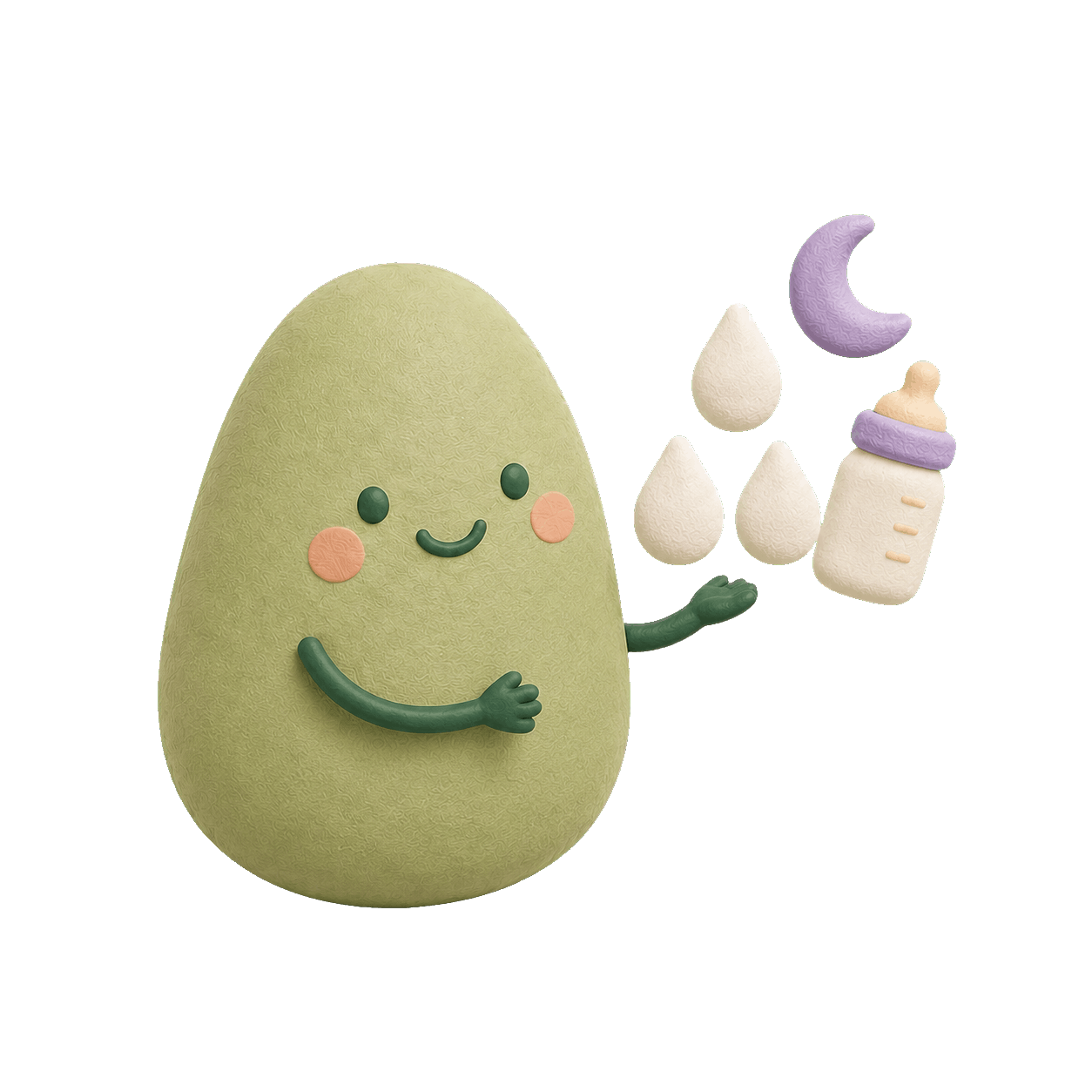 Three clustered milk drops on a timeline with a crescent moon icon