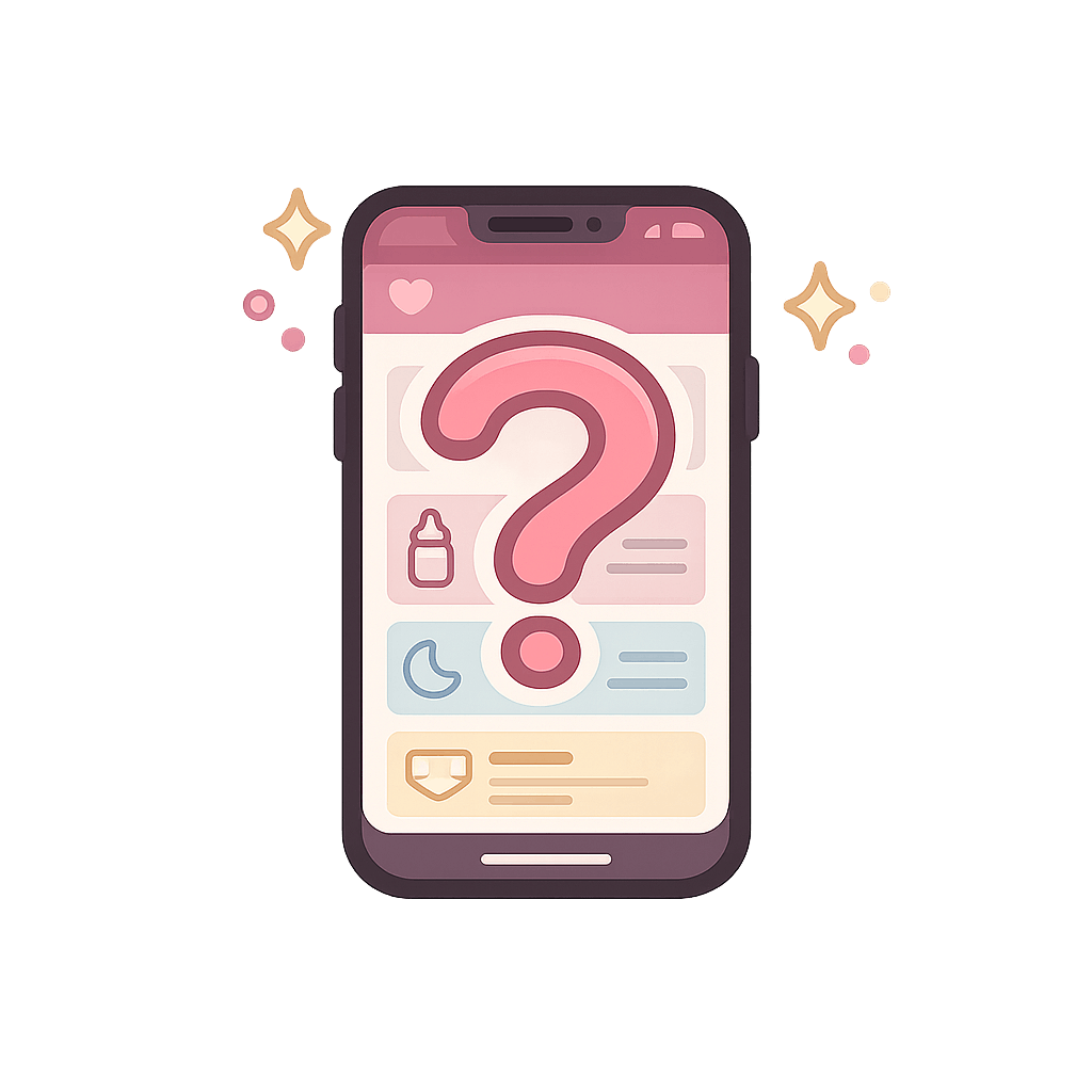 Question mark over a baby tracker app icon representing the decision to track or not