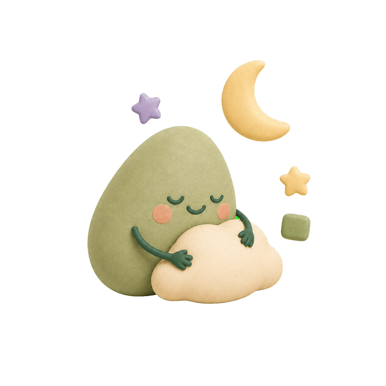 Moon icon, cot icon and three uneven sleep blocks on a warm cream background