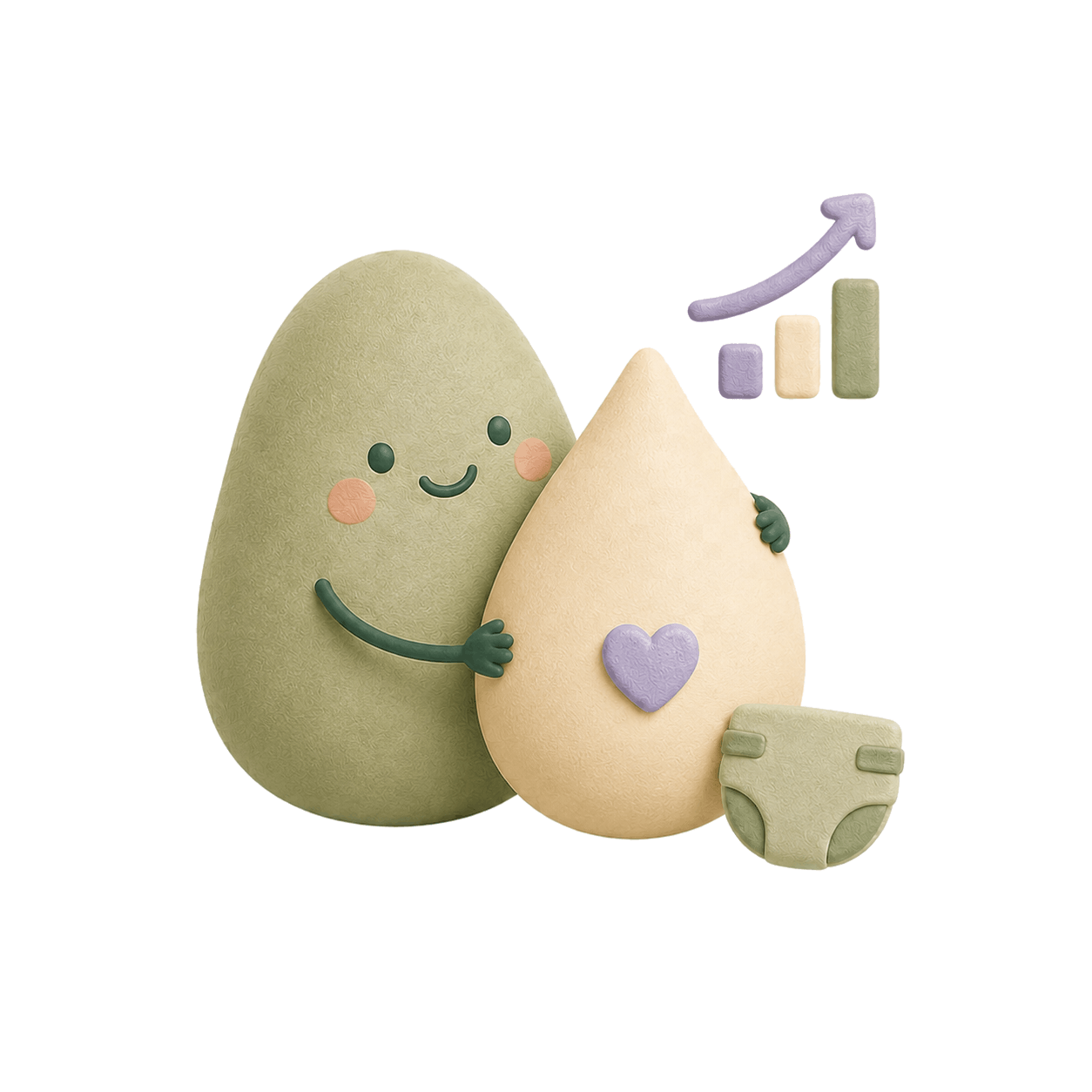 Milk drop, nappy icon and small growth curve on a warm cream background