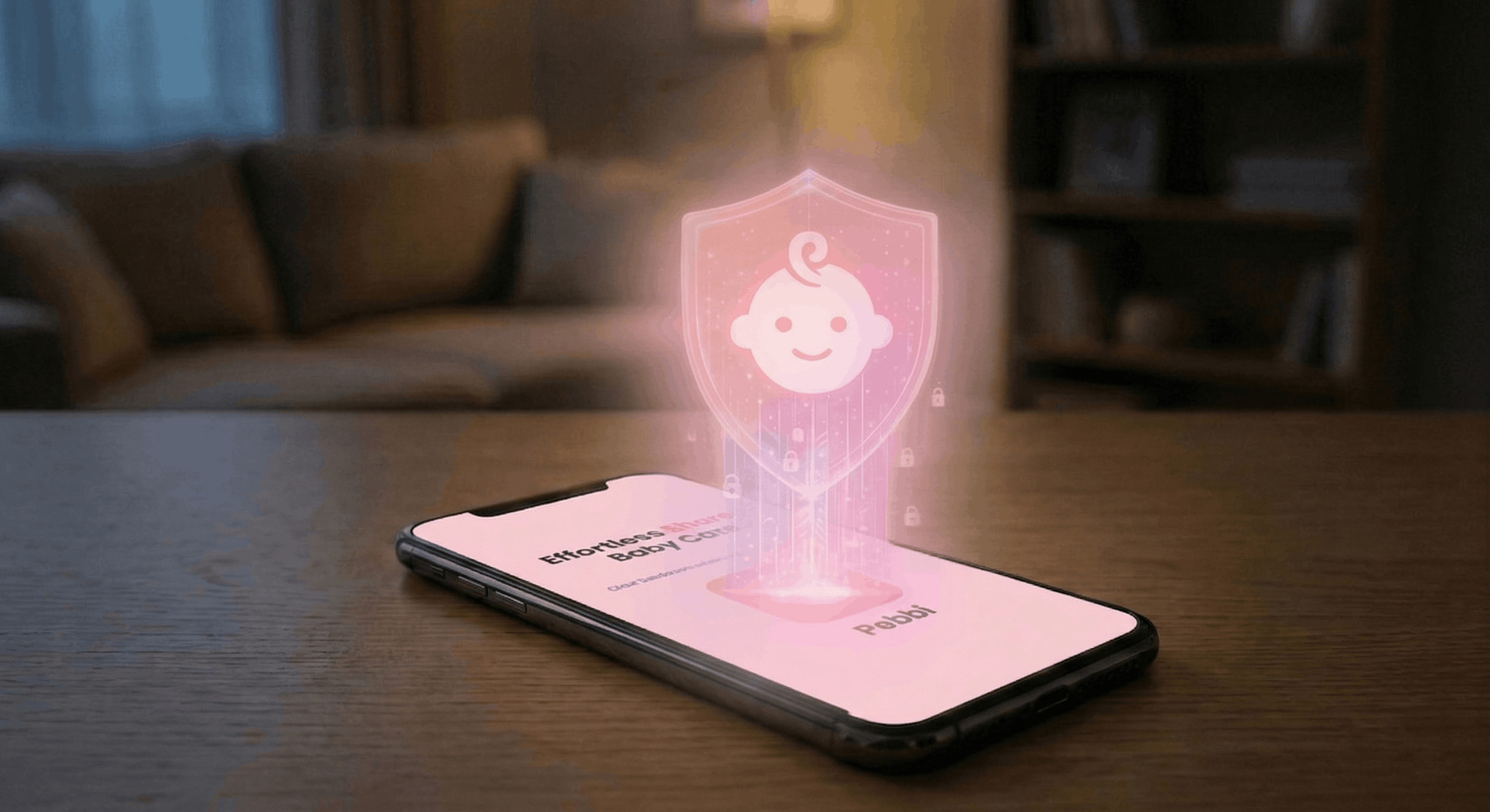 Lock icon overlaid on a baby tracker app interface representing data privacy
