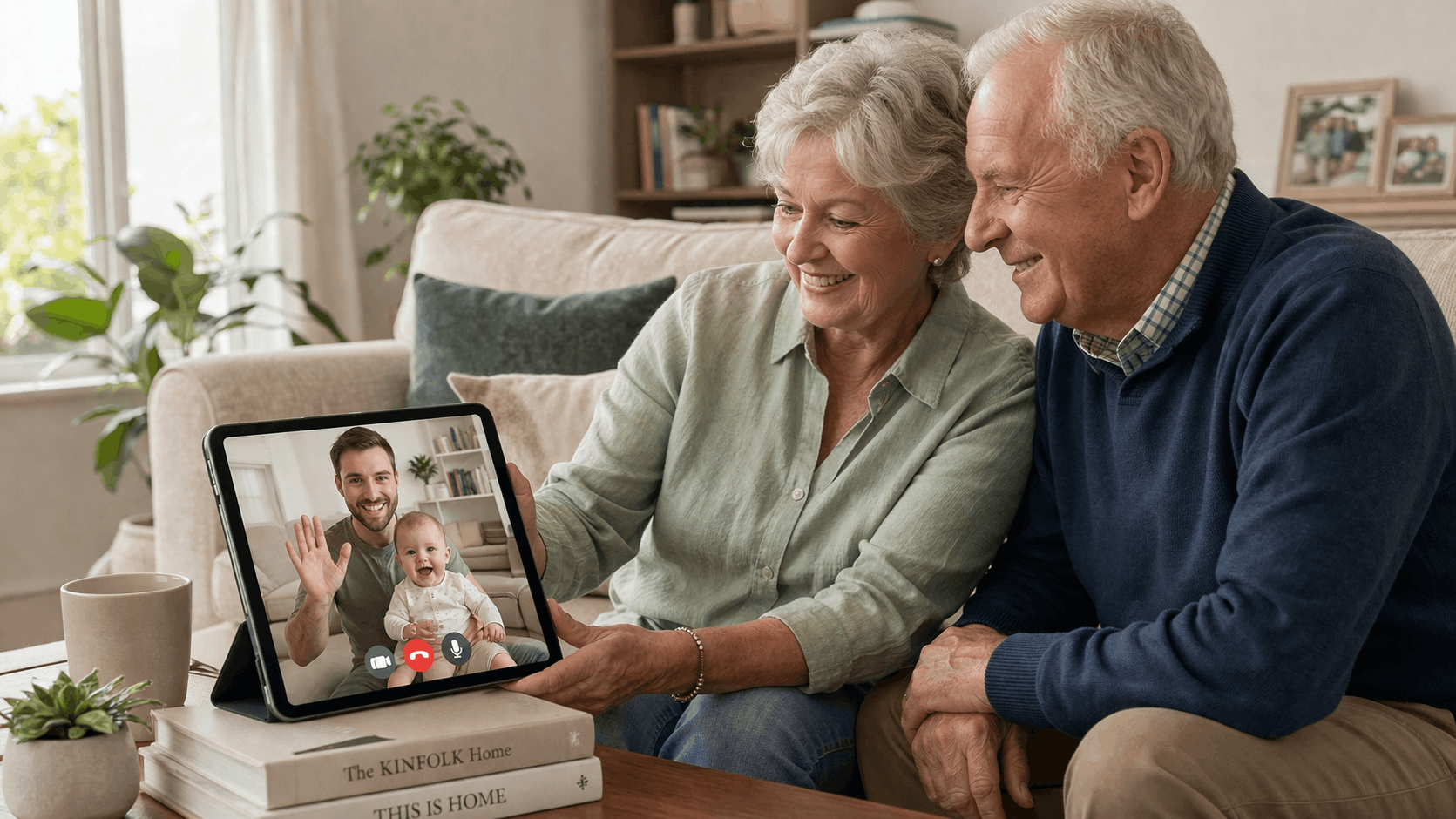 Grandparent checking shared baby timeline on phone showing feeds and naps
