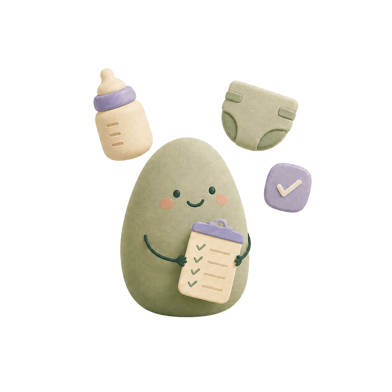 Three simple cards for newborn tracking: question mark, trend line, and doctor note