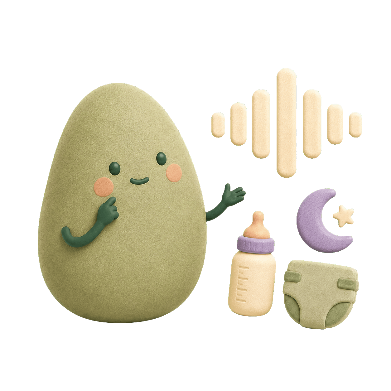 Simple sound wave over three timeline dots for milk, nappy and sleep