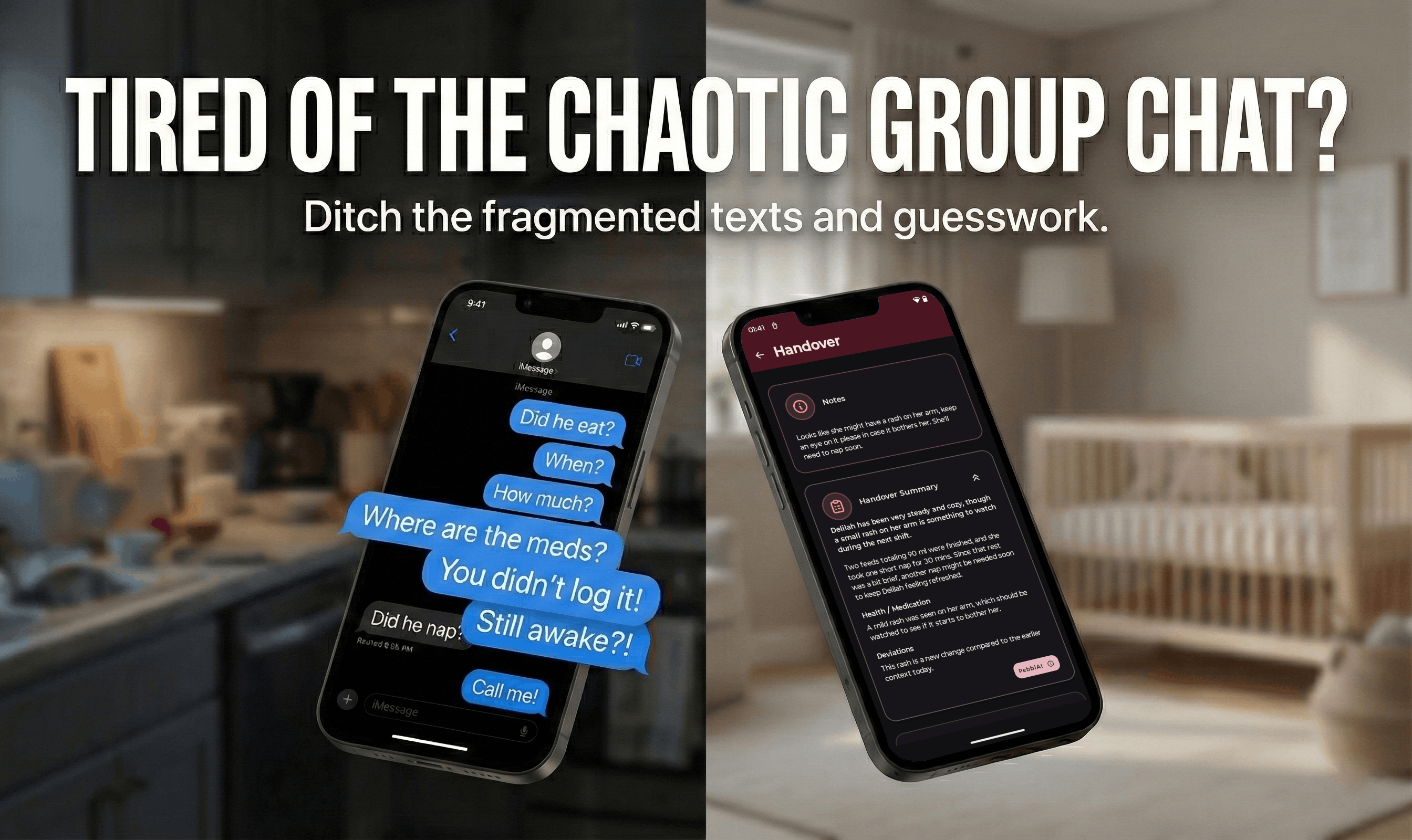 Tired of the chaotic group chat - Pebbi structured handover view for co-parents and separated families